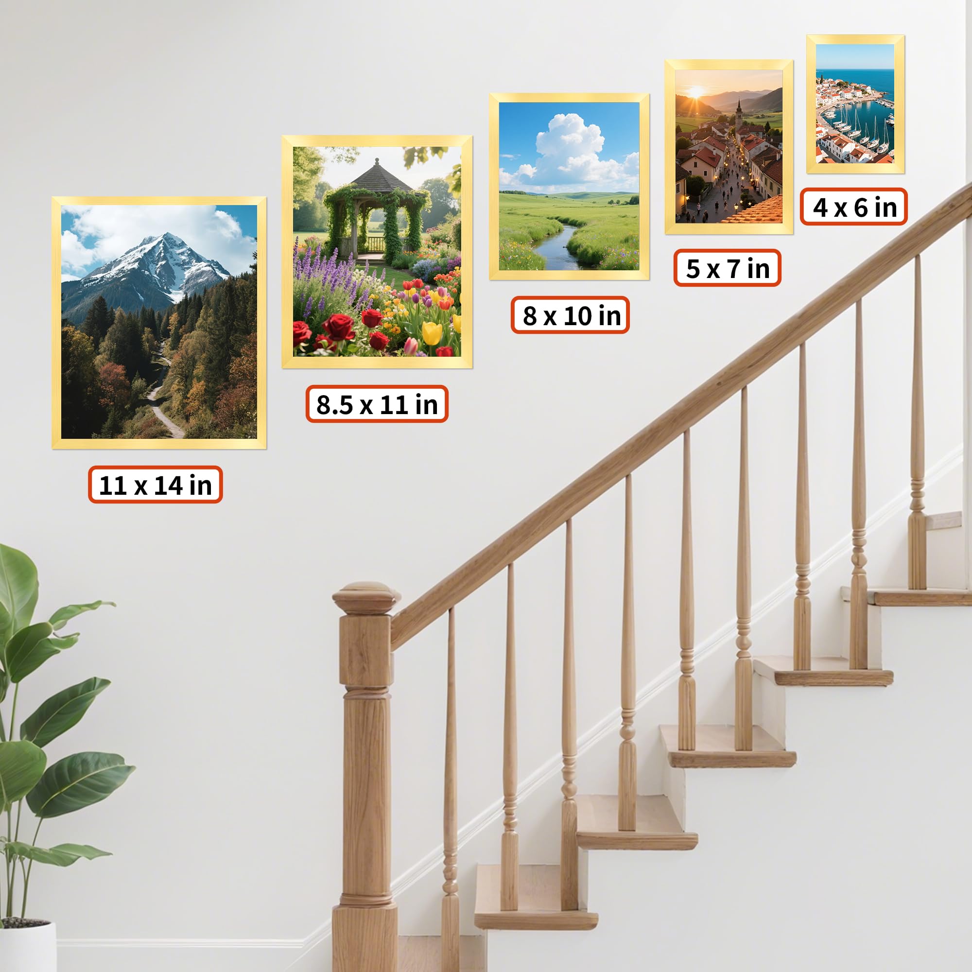 HOMERHYME 5x7 Picture Frames 8 Pack, Gold Frames for Wall or Tabletop Display, Photo Frame Collage with HD Plexiglass for Home O
